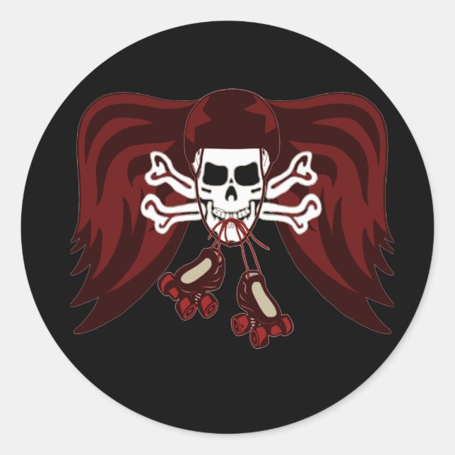 skull and skates classic round sticker (Front)