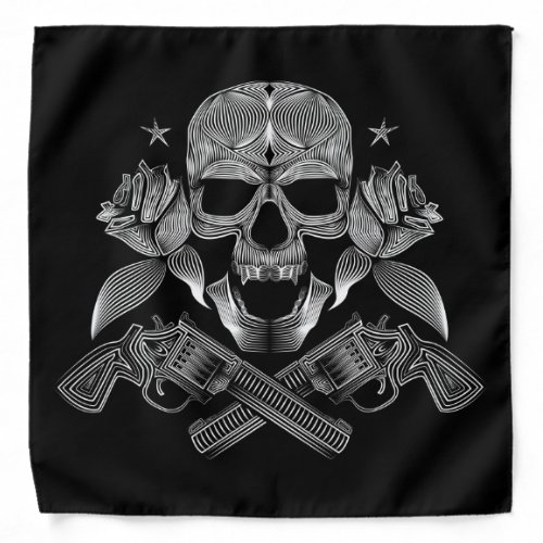Skull and Stars with Roses and Crossed Guns Bandana