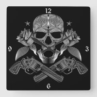 Skull and Stars with Roses and Crossed Guns