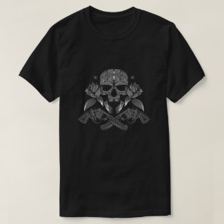 Skull and Stars with Roses and Crossed Guns T-Shirt