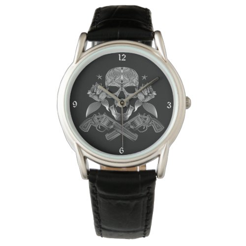 Skull and Stars with Roses and Crossed Guns Watch