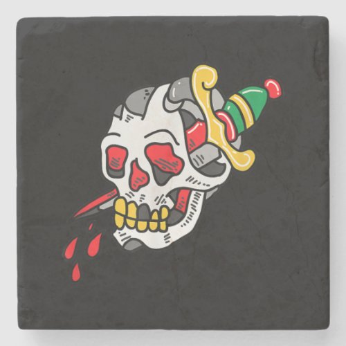 Skull and Sword Tattoo Gift For Tattoo Lover Stone Coaster