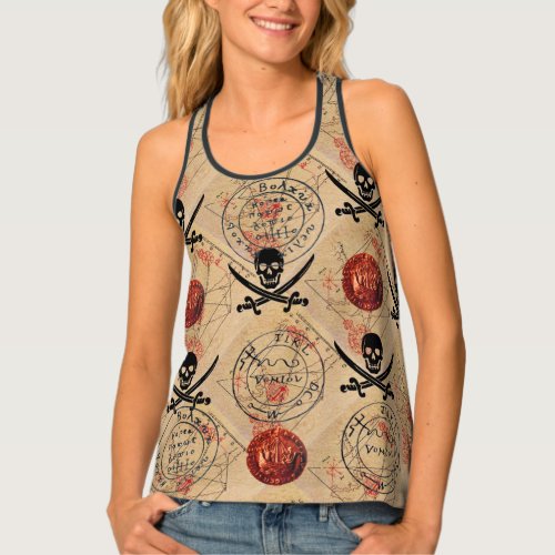 SKULL AND  SWORDS PIRATES TREASURE MAP PARCHMENT  TANK TOP