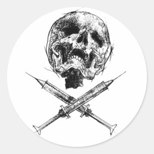 Skull and Syringes Classic Round Sticker