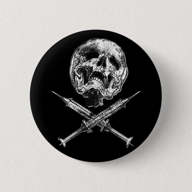 Skull and Syringes Pinback Button (Front)