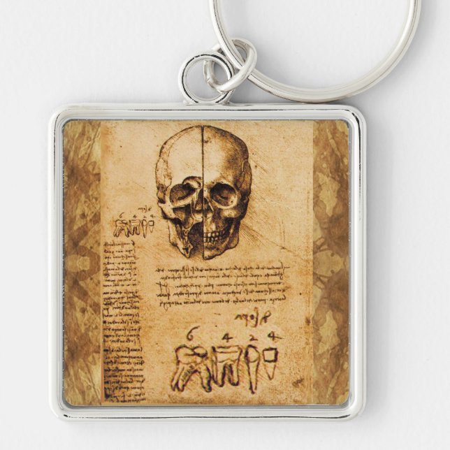 SKULL AND TEETH ,DENTAL CLINIC ,DENTIST Parchment Keychain (Front)