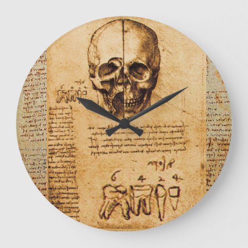 SKULL AND TEETH DENTAL CLINIC DENTIST Parchment Large Clock