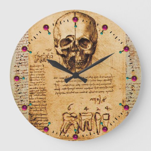 SKULL AND TEETH DENTAL CLINIC DENTIST Parchment Large Clock