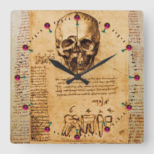 SKULL AND TEETH DENTAL CLINIC DENTIST Parchment Square Wall Clock