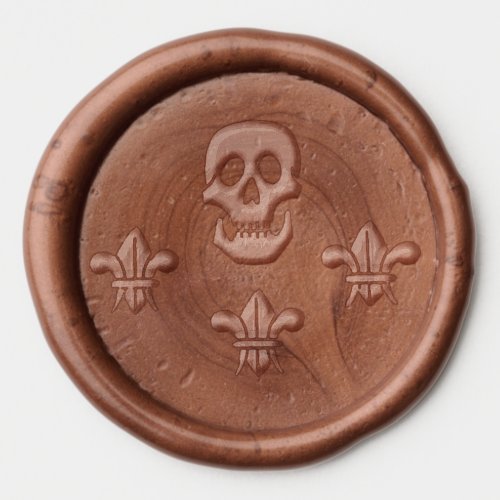 SKULL AND THREE LILIES Jolly Roger Pirate Banner  Wax Seal Sticker