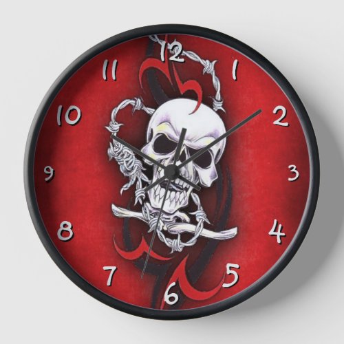 Skull And Tribal Tattoo Clock