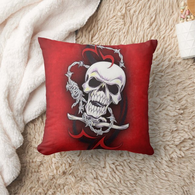 Skull And Tribal Tattoo Throw Pillow (Blanket)