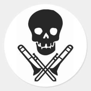 skull and trombones classic round sticker