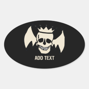 Skull and Wings, add text, Oval Sticker