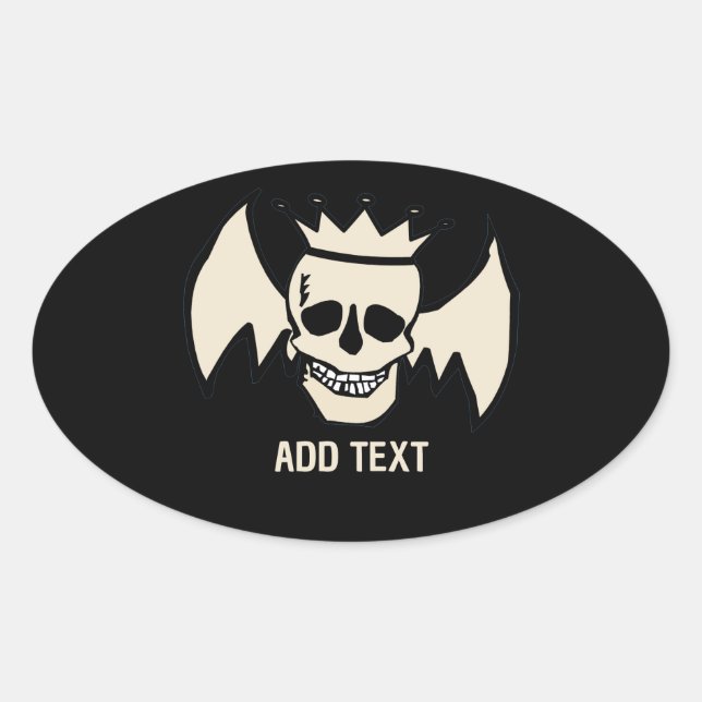 Skull and Wings, add text, Oval Sticker (Front)