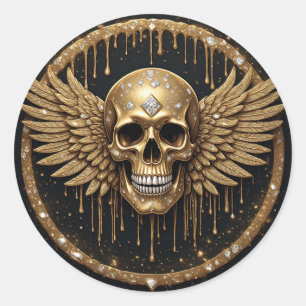 💀 Skull And Wings Gothic Gift For Metal Fans ☠️ Classic Round Sticker