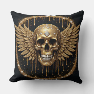 💀 Skull And Wings Gothic Gift For Metal Fans ☠️ Throw Pillow