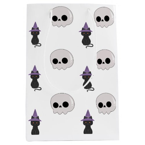 Skull and witchy black cat Halloween  Medium Gift Bag