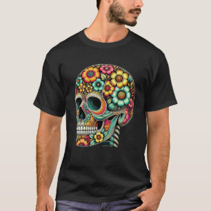 Skull Art Flowers Graphic Colorful Motif line T-Shirt