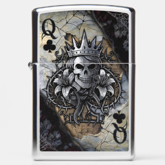 Skull Art Queen of Clubs - Gothic Playing Card Zippo Lighter