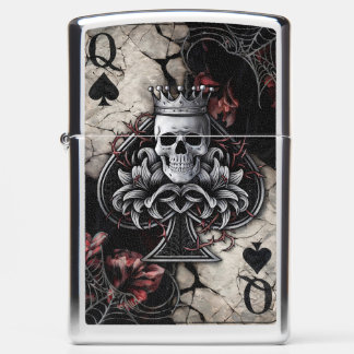 Skull Art Queen of Spades - Gothic Playing Card Zippo Lighter