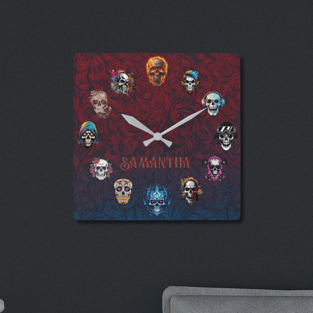 Skull Art Square Wall Clock (Creator Uploaded)