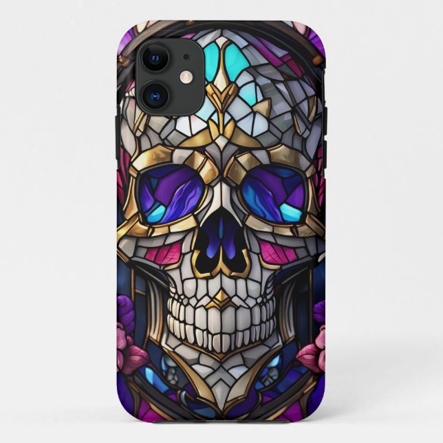 Skull Art, Sugar Skull, Faux Stained-Glass Skull,  Case-Mate iPhone Case (Back)