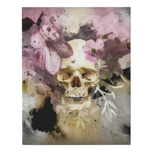 Skull Artwork Pink Floral Abstract Faux Canvas Print