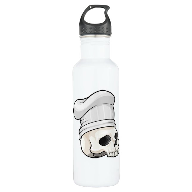 Skull as Cook with Chef hat Stainless Steel Water Bottle (Front)