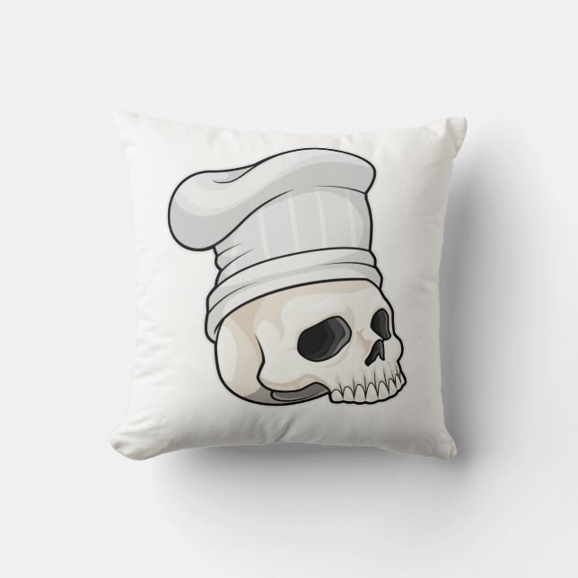 Skull as Cook with Chef hat Throw Pillow (Front)