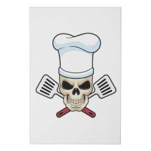 Skull as Cook with Cooking hat Faux Canvas Print