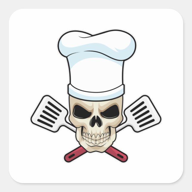 Skull as Cook with Cooking hat Square Sticker (Front)