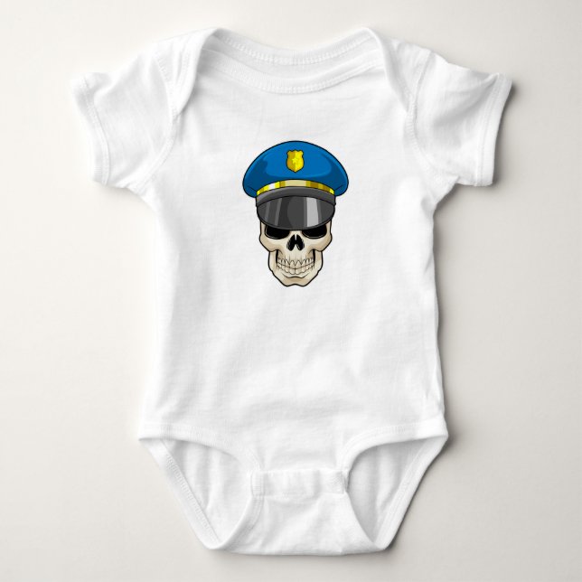 Skull as Police officer with Police hat Baby Bodysuit (Front)