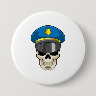 Skull as Police officer with Police hat Button