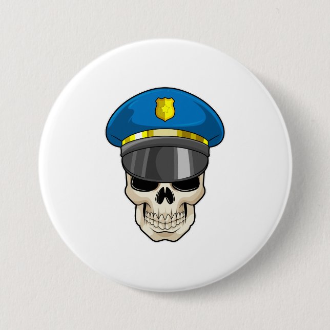 Skull as Police officer with Police hat Button (Front)