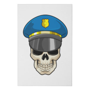 Skull as Police officer with Police hat Faux Canvas Print