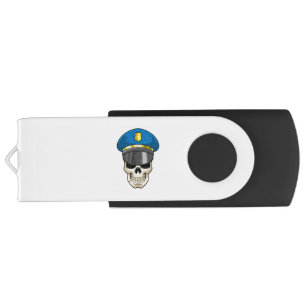 Skull as Police officer with Police hat Flash Drive