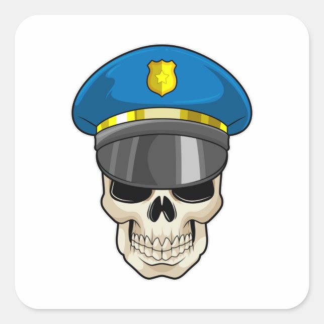 Skull as Police officer with Police hat Square Sticker (Front)
