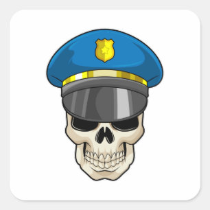Skull as Police officer with Police hat Square Sticker