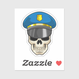 Skull as Police officer with Police hat Sticker