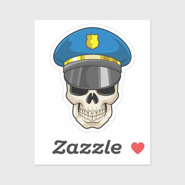 Skull as Police officer with Police hat Sticker (Sheet)