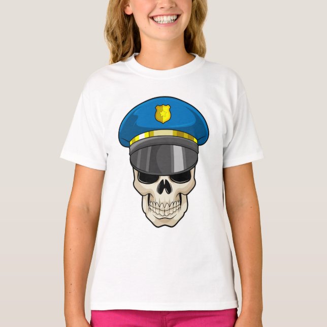 Skull as Police officer with Police hat T-Shirt (Front)