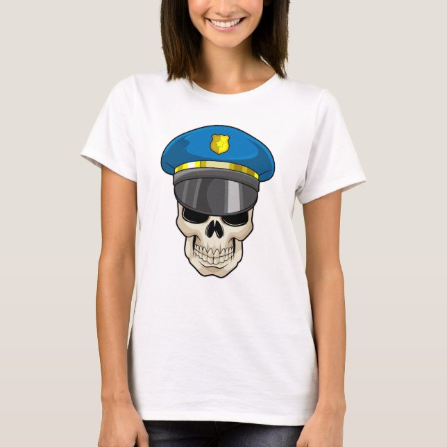 Skull as Police officer with Police hat T-Shirt (Front)