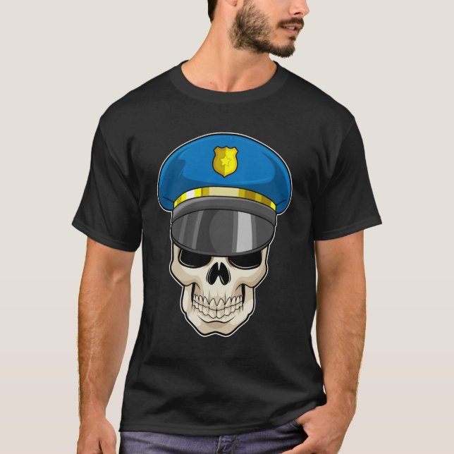 Skull as Police officer with Police hat T-Shirt (Front)
