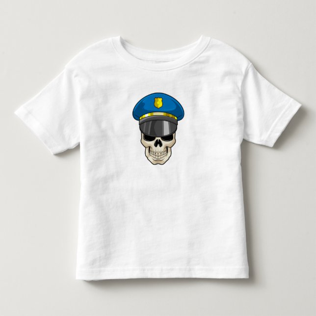 Skull as Police officer with Police hat Toddler T-shirt (Front)