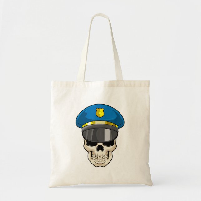 Skull as Police officer with Police hat Tote Bag (Front)