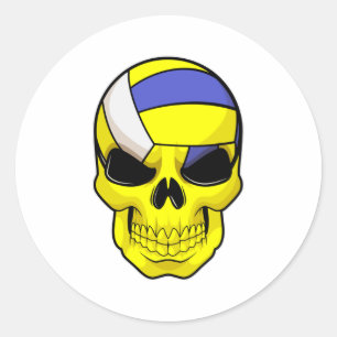 Skull as Volleyball player with Volleyball Classic Round Sticker