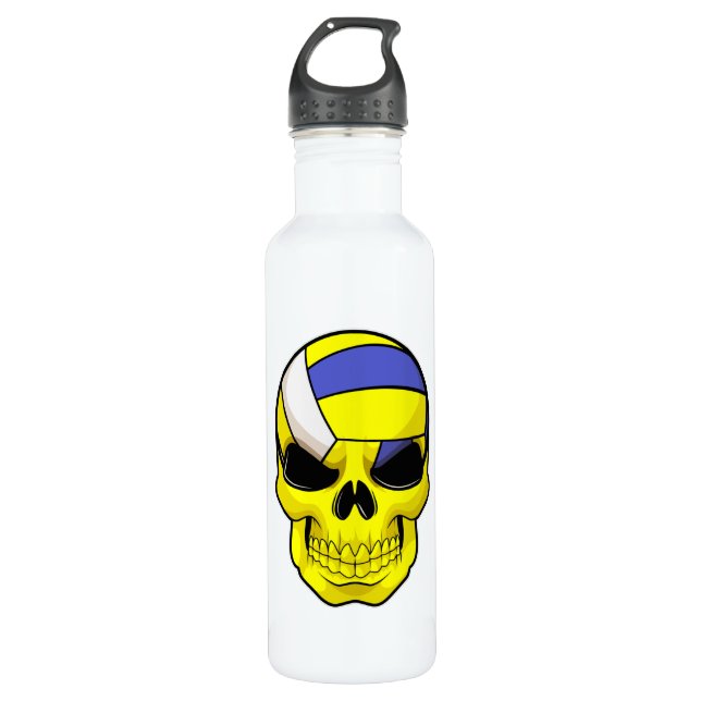 Skull as Volleyball player with Volleyball Stainless Steel Water Bottle (Front)