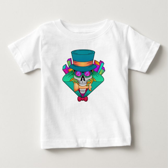 Skull at Chess with Chess piece Rook Baby T-Shirt (Front)