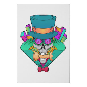 Skull at Chess with Chess piece Rook Faux Canvas Print